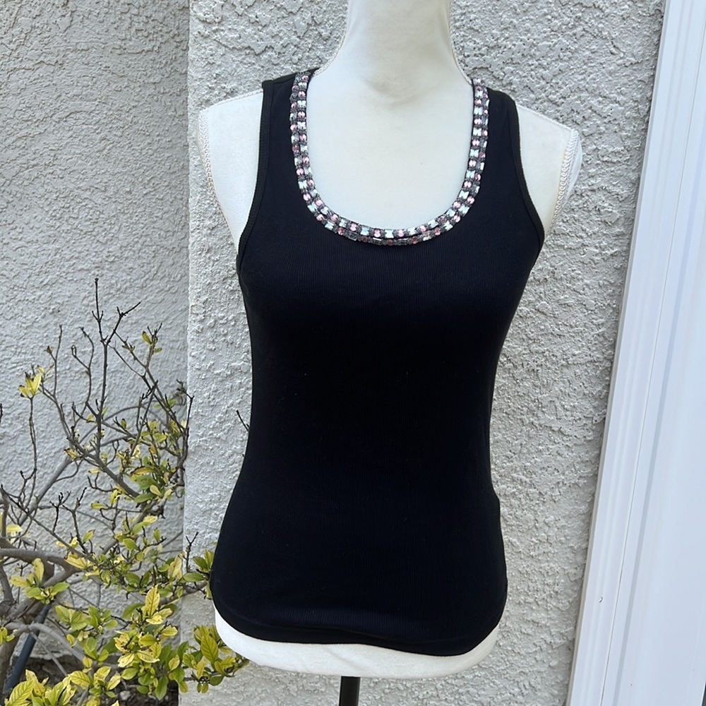 Malanalove Co. Pink & Clear Jewel Embellished Black Tank Top Women's Size L